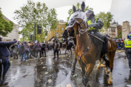 Large protest with over 15,000 for George Floyd in the centre of London. Protesters split into different groups.  Police horses charged the crowd in front of Downing St and projectiles were thrown.