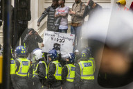Large protest with over 15,000 for George Floyd in the centre of London. Protesters split into different groups.  Police horses charged the crowd in front of Downing St and projectiles were thrown.