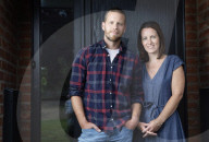 DC Nick Bailey, 40, with his wife Sarah, 39, pictured around their house, Dorset, UK.