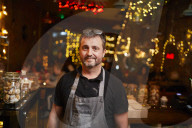 Baker Andrew Twentyman at his pizza restaurant and bakery in Leigh, Greater Manchester.