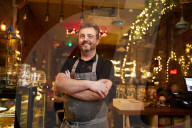 Baker Andrew Twentyman at his pizza restaurant and bakery in Leigh, Greater Manchester.