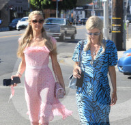 PREMIUM EXCLUSIVE Paris Hilton Dons Pink Kitty Cat Mask To Match Her Lovely Dress