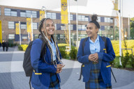 Year 7 pupils arrive for their first day at Eden Park high school.