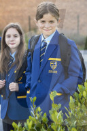 Year 7 pupils arrive for their first day at Eden Park high school.