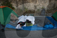 Migrants flee following a fire at Moria camp in Lesvos, Greece - 11 Sept 2020