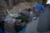 Migrants flee following a fire at Moria camp in Lesvos, Greece - 11 Sept 2020
