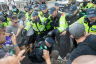 Port of Dover is brought to a standstill by far-right groups. Flag-waving extremists and white nationalists block roads in protest over migrant Channel crossings 