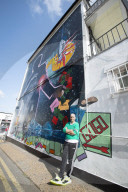 A 9 metre George Michael mural painted in Kingsbury by artist Dawn Mellor, North West London.