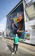 A 9 metre George Michael mural painted in Kingsbury by artist Dawn Mellor, North West London.