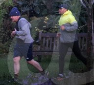 Boris Johnson out running with his personal trainer Harry Jameson this morning.