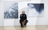 Maggi Hambling at her new exhibition at Marlborough Gallery, London.