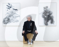 Maggi Hambling at her new exhibition at Marlborough Gallery, London.