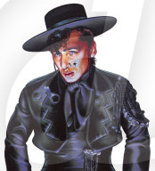 le chanteur Alain Bashung en tenue de cow-boy/zorro pour le disque "Passv© le Rio Grande" Credit : BEB DEUM/DALLE