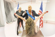 Artist Alison Jackson's controversial sculpture of President Donald Trump having sex with Miss America.