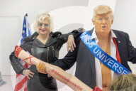 Artist Alison Jackson's controversial sculpture of President Donald Trump having sex with Miss America.