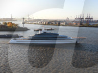 FEATURE - Die Luxus-Yacht Kaos (ex Jubilee) verlässt nach einem 16-monatigen Aufenthalt die Werft Blohm + Voss in Hamburg