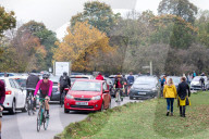 Members of the public go out for a Sunday walk and cycle in a packed Richmond Park in South West London 