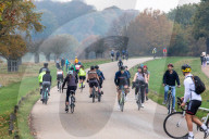 Members of the public go out for a Sunday walk and cycle in a packed Richmond Park in South West London 