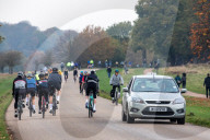 Members of the public go out for a Sunday walk and cycle in a packed Richmond Park in South West London as Police patrol the park.