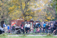 Members of the public go out for a Sunday walk and cycle in a packed Richmond Park in South West London 