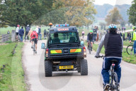 Members of the public go out for a Sunday walk and cycle in a packed Richmond Park in South West London as Police patrol the park.