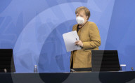 NEWS - Bundeskanzlerin Angela Merkel (CDU) bei Presseunterrichtung nach Corona Besprechung
