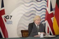 Prime minister Boris Johnson holds a G7 video call