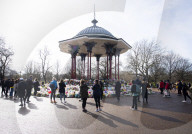 Floral & written tributes for Sarah Everard left by hundreds of Londoners laying flowers at a bandstand in Clapham Common, London.
