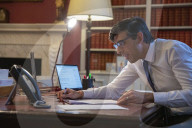 Rishi Sunak UK Chancellor of the Exchequer  talks to United States Secretary of the Treasury 