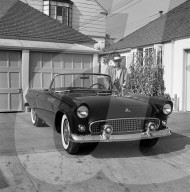 PEOPLE - Golden Age of Hollywood: Frank Sinatra posiert mit Ford Thunderbird 1955