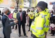 The Mayor of London, Sadiq Khan and the Shadow Home Secretary, Nick Thomas-Symonds join Met police officers for a walkabout in Ilford, London, Great Britain 
20th April 2021

Mayor of London election campaign 2021

Sadiq Khan,  Mayor of London 
Nick