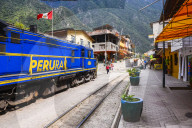 Train at Aguas Calientes (Machu Picchu stop), about to leave for Ollantaytambo, Cusco Region, Peru