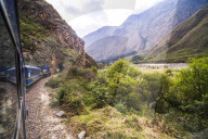 Train between Aguas Calientes (Machu Picchu stop) and Ollantaytambo, Cusco Region, Peru