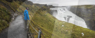 Tourist at Gullfoss Waterfall in the canyon of the Hvita River, The Golden Circle, Iceland
