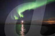 Northern Lights (Aurora Borealis) at Grotta Island Lighthouse, Seltjarnarnes Peninsula, Reykjavik, Iceland