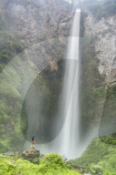 Tourist at 120m Sipisopiso Waterfall, Lake Toba (Danau Toba), North Sumatra, Indonesia