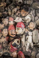 Puppet heads, part of making puppets, Mandalay, Mandalay Region, Myanmar (Burma)