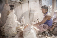 Starting to carve a Buddha Image, Mandalay, Mandalay Region, Myanmar (Burma)
