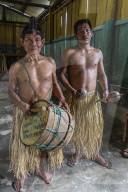 Traditional musicians perform in San Francisco Village, Loreto, Peru