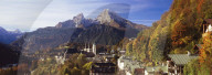 Overview of Berchtesgaden and the Watzmann Mountain in Autumn, Berchtesgaden, Bavaria, Germany