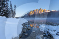 Castle Mountain and the Bow River in Winter, Banff National Park, Alberta, Canada