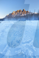 Castle Mountain and the Bow River in Winter, Banff National Park, Alberta, Canada