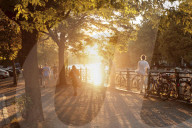 Sunset at Landwehrkanal canal near Admiral Brdige, Kreuzberg, Berlin, Germany