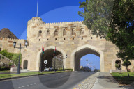 Muscat Gate Museum, straddles the road between Mutrah Corniche and old walled city, Muscat, Oman, Middle East
