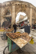 Bread sellers with carts, Aftimos Souk, Mauristan, Christian Quarter, Old City, Jerusalem, UNESCO World Heritage Site, Israel