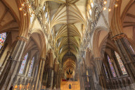 Nave and Choir Screen, Lincoln Cathedral interior, one of Europe's finest Gothic buildings, Lincoln, Lincolnshire, England