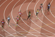 Finalists run the bend, Women's 200m final, Olympic Stadium, London 2012, Summer Olympic Games, London, England, United Kingdom, Europe