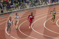 Carmelita Jeter, United States, runs the bend in the Women's 200m round 1, London 2012, Summer Olympic Games, London, England, United Kingdom, Europe