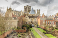 York Minster in winter under heavy skies, York, North Yorkshire, England, United Kingdom, Europe