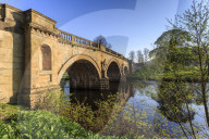 Sandstone bridge by Paine over River Derwent on a spring morning, Chatsworth Estate, home of Duke of Devonshire, Derbyshire, England, United Kingdom, Europe